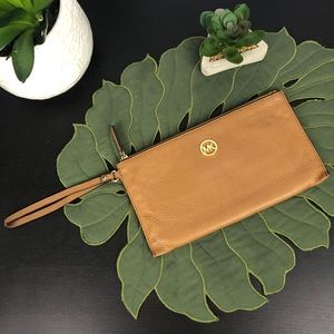 Michael Kors Pebbled Brown Leather Clutch Wristlet